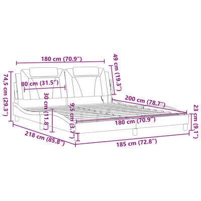 vidaXL Bed Frame with LED without Mattress Black and White 183x203 cm King