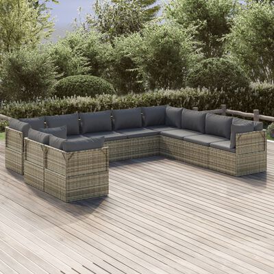 vidaXL 10 Piece Garden Lounge Set with Cushions Grey Poly Rattan