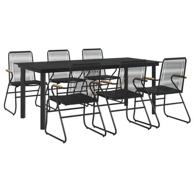 vidaXL 7 Piece Garden Dining Set Black PVC Rattan