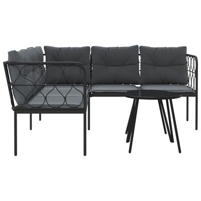 vidaXL Garden Sofa Set with Cushions Black Steel and Textilene