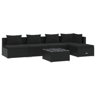 vidaXL 6 Piece Garden Lounge Set with Cushions Poly Rattan Black