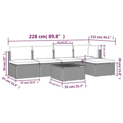 vidaXL 6 Piece Garden Lounge Set with Cushions Grey Poly Rattan