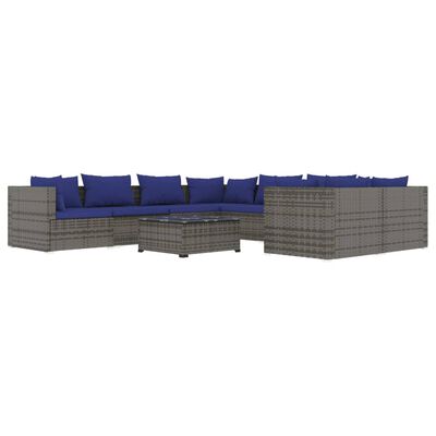 vidaXL 9 Piece Garden Lounge Set with Cushions Poly Rattan Grey