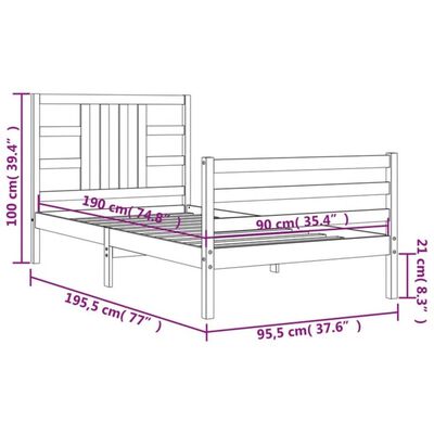 vidaXL Bed Frame without Mattress White Single Solid Wood Pine