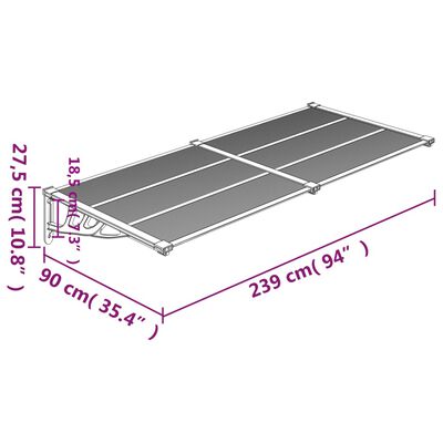 vidaXL Door Canopy Black and Transparent 239x90 cm Polycarbonate