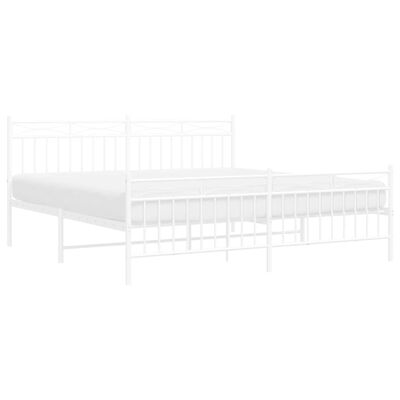 vidaXL Metal Bed Frame without Mattress with Footboard White 180x200 cm Super King