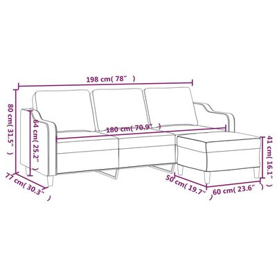 vidaXL 3-Seater Sofa with Footstool Dark Grey 180 cm Fabric