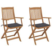 vidaXL Folding Garden Chairs 2 pcs with Cushions Solid Wood Acacia