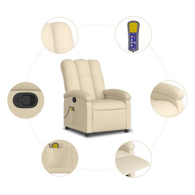 vidaXL Massage Recliner Chair Cream Fabric