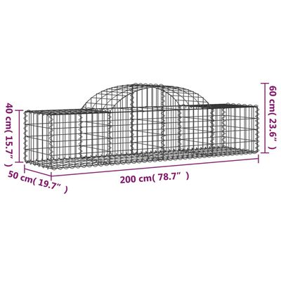 vidaXL Arched Gabion Baskets 5 pcs 200x50x40/60 cm Galvanised Iron