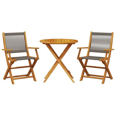 vidaXL 3 Piece Bistro Set Grey Polypropylene and Solid Wood