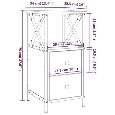 vidaXL Bedside Cabinets 2 pcs Smoked Oak 34x35.5x70 cm Engineered Wood