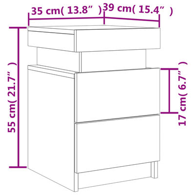 vidaXL Bedside Cabinet with LED Lights Black 35x39x55 cm