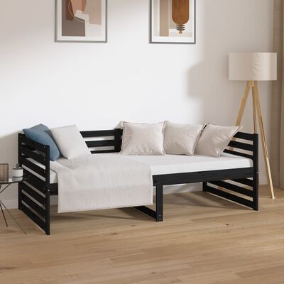 vidaXL Day Bed without Mattress Black 90x190 cm Single Solid Wood Pine