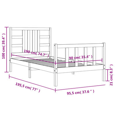 vidaXL Bed Frame without Mattress Black 90x190 cm Single Solid Wood Pine