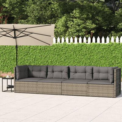 vidaXL 4 Piece Garden Lounge Set with Cushions Grey Poly Rattan