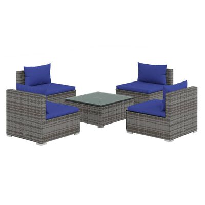 vidaXL 5 Piece Garden Lounge Set with Cushions Poly Rattan Grey