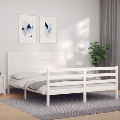 vidaXL Bed Frame with Headboard White King Size Solid Wood