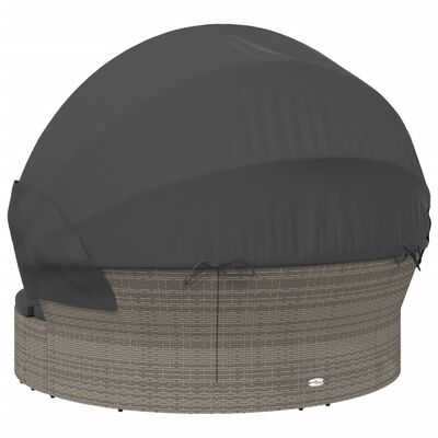 vidaXL Outdoor Lounge Bed with Canopy and Cushions Grey Poly Rattan