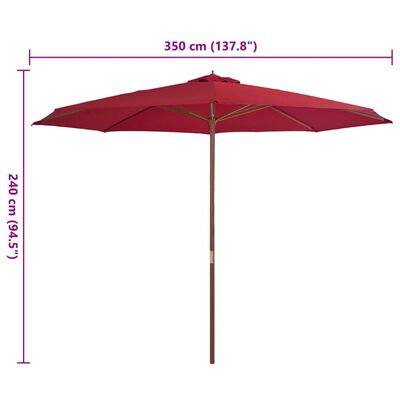 vidaXL Garden Parasol with Wooden Pole 350 cm Burgundy