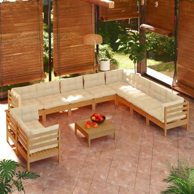 vidaXL 11 Piece Garden Lounge Set with Cushions Honey Brown Pinewood