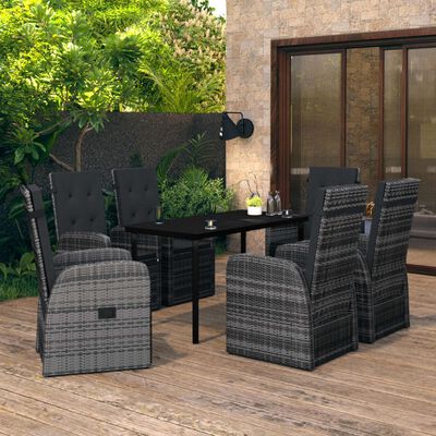 vidaXL 7 Piece Garden Dining Set with Cushions Grey