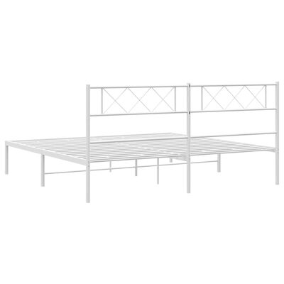 vidaXL Metal Bed Frame with Headboard White Super King Size