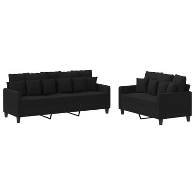 vidaXL 2 Piece Sofa Set with Cushions Black Fabric