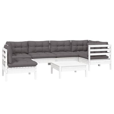 vidaXL 7 Piece Garden Lounge Set with Cushions White Pinewood