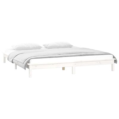 vidaXL LED Bed Frame without Mattress White 135x190 cm Double Solid Wood