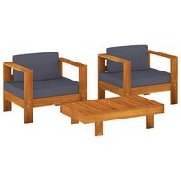 vidaXL 3 Piece Garden Lounge Set with Dark Grey Cushions Solid Wood