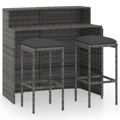 vidaXL 3 Piece Garden Bar Set with Cushions Grey