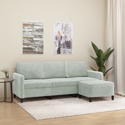 vidaXL 3-Seater Sofa with Footstool Light Grey 180 cm Velvet