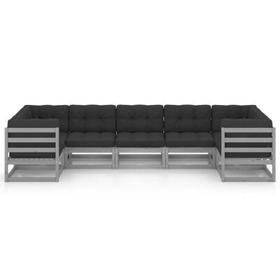 vidaXL 7 Piece Garden Lounge Set with Cushions Grey Solid Pinewood