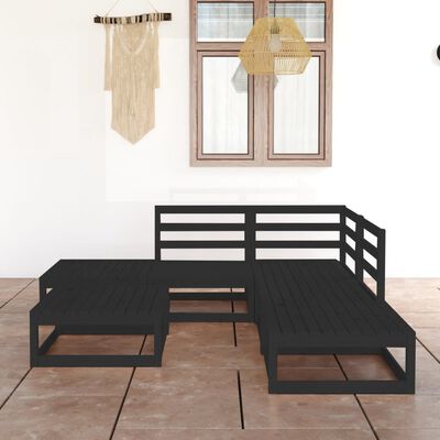 vidaXL 6 Piece Garden Lounge Set Black Solid Wood Pine