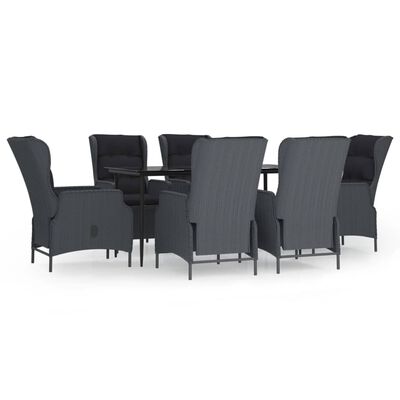 vidaXL 7 Piece Garden Dining Set Dark Grey Poly Rattan