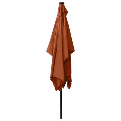 vidaXL Garden Parasol with LEDs and Steel Pole Terracotta 2x3 m