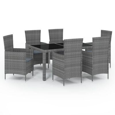 vidaXL 7 Piece Outdoor Dining Set with Cushions Poly Rattan Grey