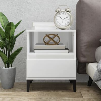 vidaXL Bedside Cabinet High Gloss White 40x35x50 cm