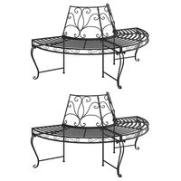 vidaXL Half Round Tree Bench 2 pcs Ø160 cm Black Steel