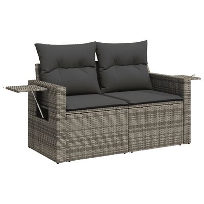 vidaXL 7 Piece Garden Sofa Set with Cushions Grey Poly Rattan