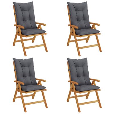 vidaXL Reclining Garden Chairs with Cushions 4 pcs Solid Wood Teak