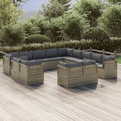 vidaXL 13 Piece Garden Lounge Set with Cushions Grey Poly Rattan