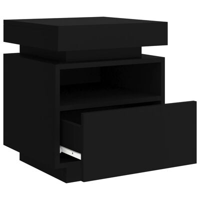 vidaXL Bedside Cabinet with LED Lights Black 40x39x48.5 cm