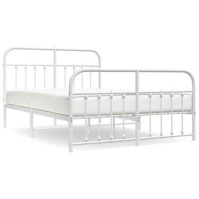 vidaXL Metal Bed Frame without Mattress with Footboard White 135x190 cm Double