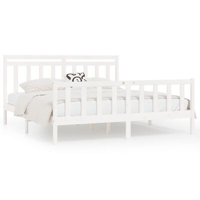 vidaXL Bed Frame without Mattress White Solid Wood Pine 180x200 cm Super King