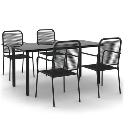 vidaXL 5 Piece Garden Dining Set Black Cotton Rope and Steel