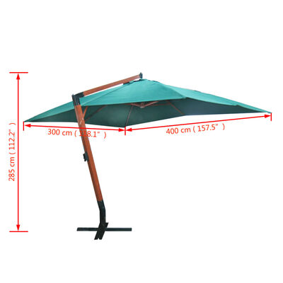 vidaXL Floating Garden Parasol Melia 300 x 400 cm Green