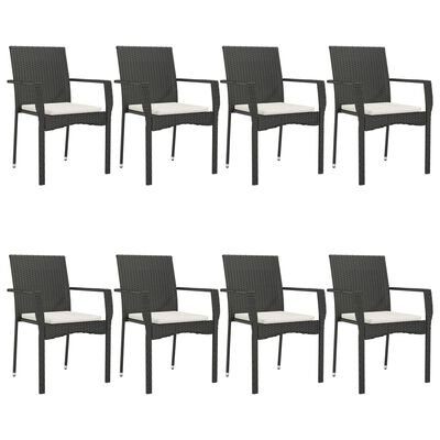 vidaXL 9 Piece Garden Dining Set with Cushions Black Poly Rattan