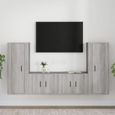 vidaXL 4 Piece TV Cabinet Set Grey Sonoma Engineered Wood